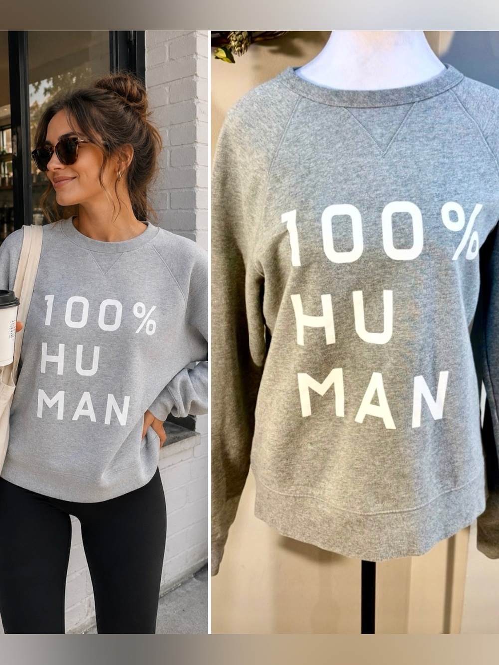Everlane French Terry 100% Human Spellout Typography Sweatshirt Unisex Gray~S💛